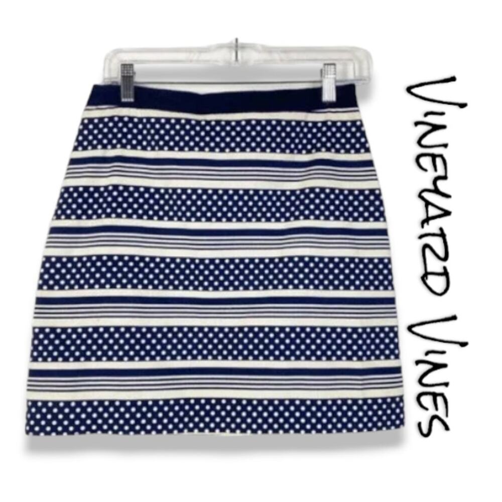 Vineyard Vines Blue White Polka Dot Stripe Skirt Sz 2 Preppy Coastal Classic